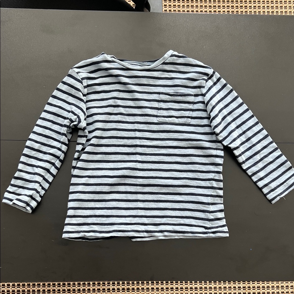 Zara Kids Black and Gray Striped Long Sleeve Tee